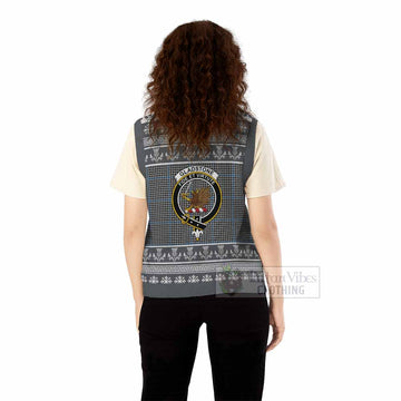 Gladstone (Gladstanes) Clan Tartan Christmas Knitted V-Neck Vest with Family Crest