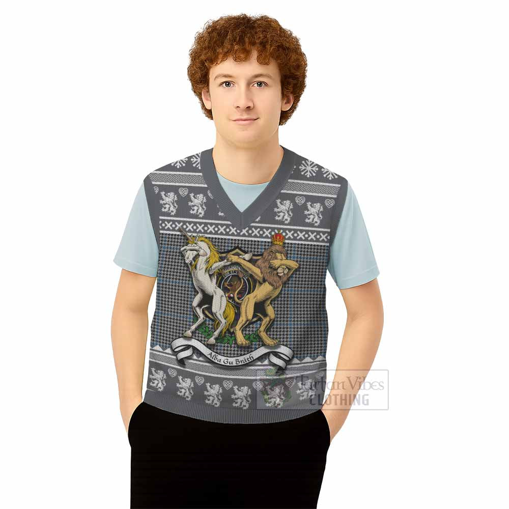 Gladstone (Gladstanes) Clan Tartan Crest Christmas Knitted V-Neck Vest Coat of Arms Funny Style - Tartan Vibes Clothing