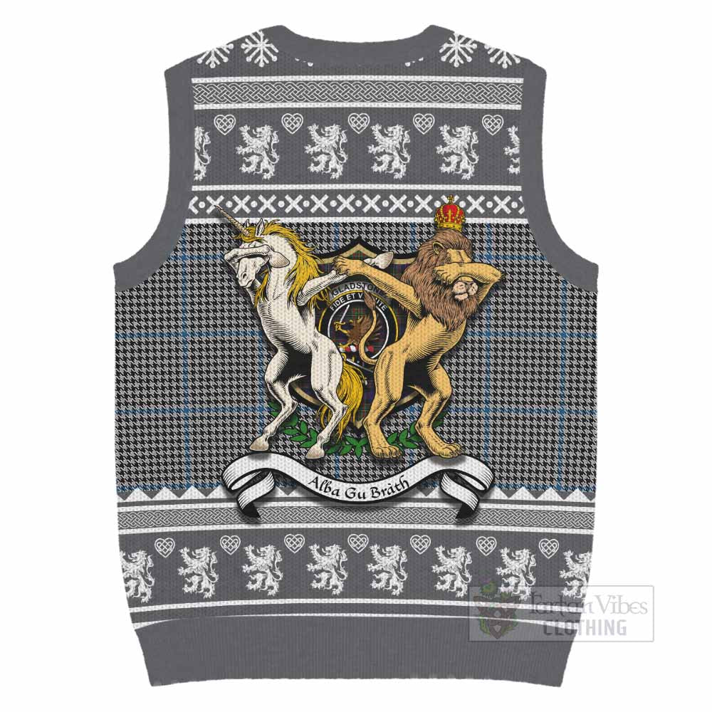 Gladstone (Gladstanes) Clan Tartan Crest Christmas Knitted V-Neck Vest Coat of Arms Funny Style - Tartan Vibes Clothing