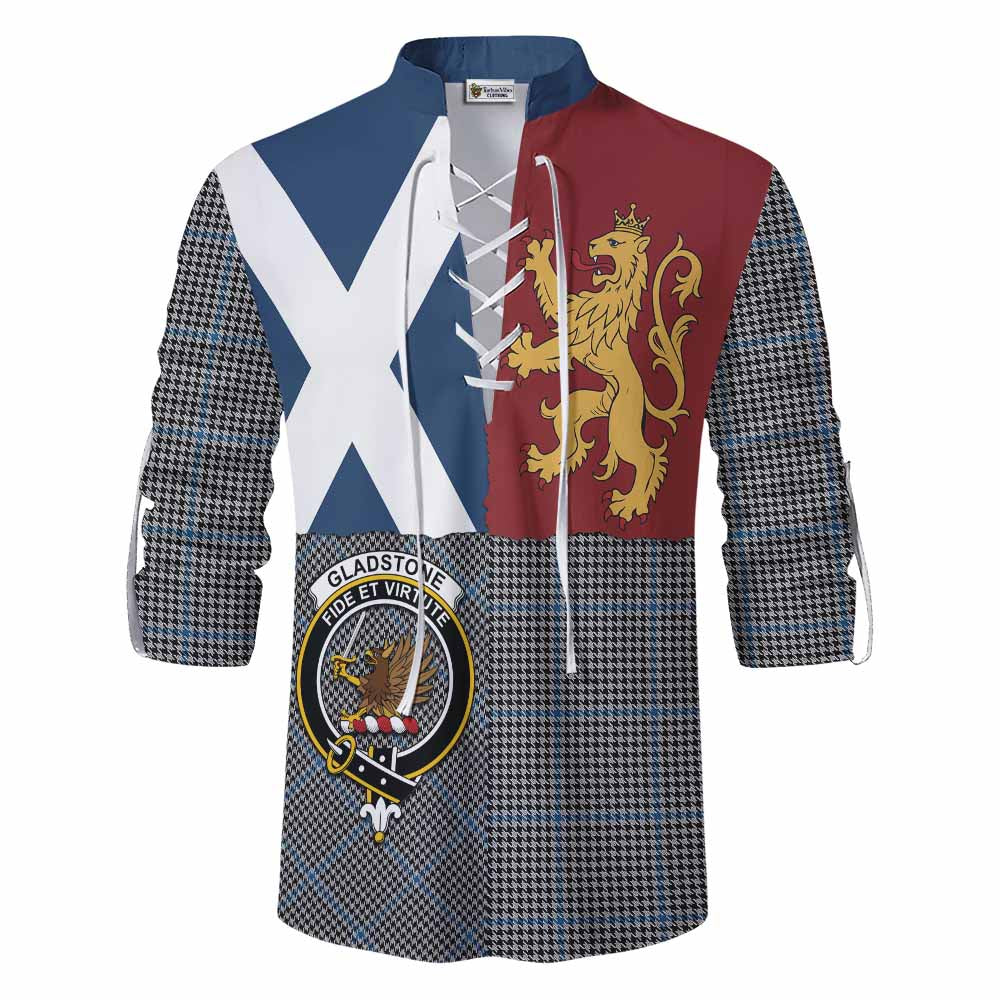 Gladstone (Gladstanes) Crest Tartan Ghillie Shirt with Lion Rampant Saltire Style - Tartan Vibes Clothing