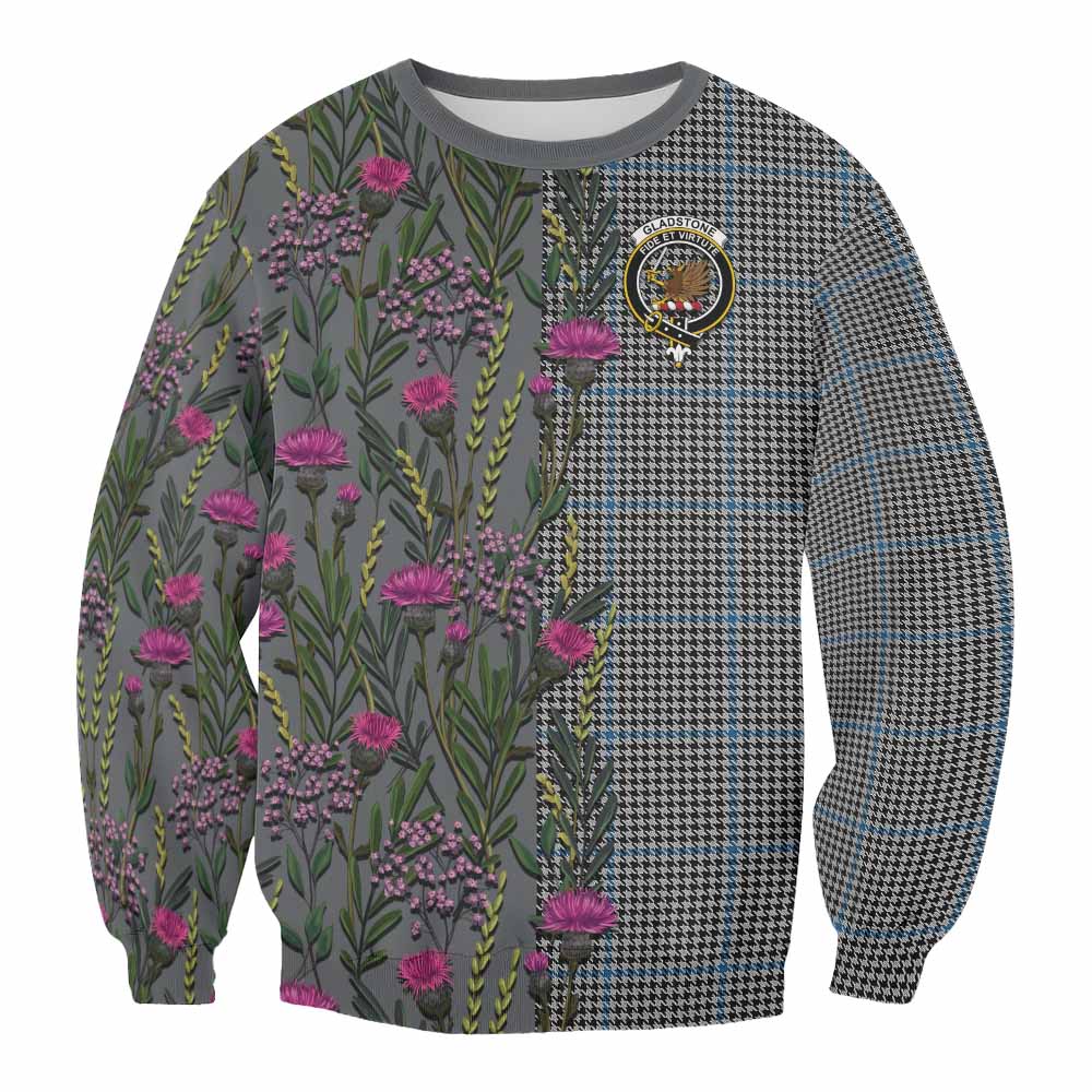 Gladstone (Gladstanes) Family Crest Tartan Sweatshirt Scottish Thistle Flower Pattern Half Style - Tartan Vibes Clothing