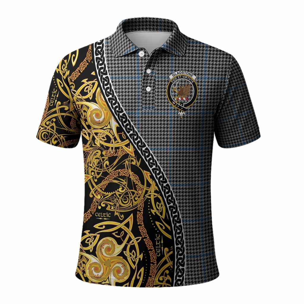 Gladstone (Gladstanes) Tartan Crest Polo Shirt Celtic Knot and Triple Trickle Spiral Symbols