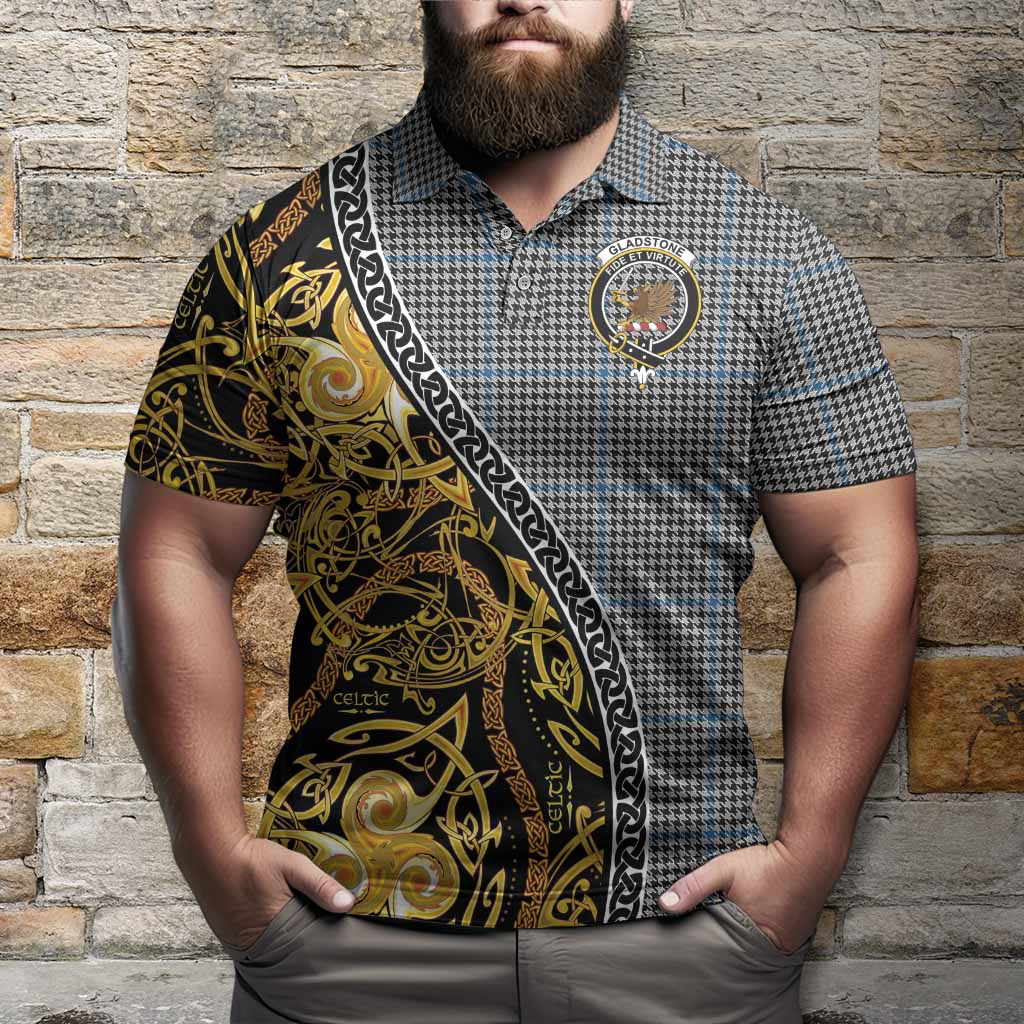 Gladstone (Gladstanes) Tartan Crest Polo Shirt Celtic Knot and Triple Trickle Spiral Symbols