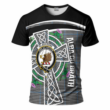 Gladstone (Gladstanes) Tartan Crest T-Shirt Scottish Thistle Celtic Cross Alba Gu Brath