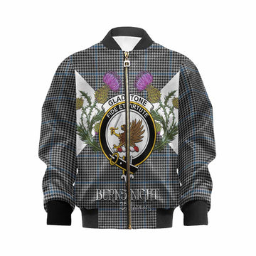 Gladstone (Gladstanes) Tartan Family Crest Kid Bomber Jacket Scottish Burns Night Thistle Floral