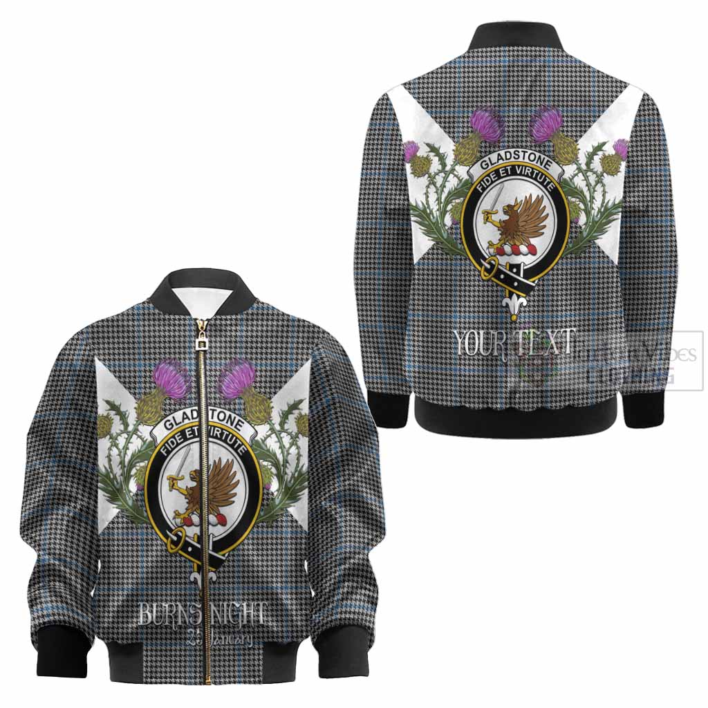 Gladstone (Gladstanes) Tartan Family Crest Kid Bomber Jacket Scottish Burns Night Thistle Floral