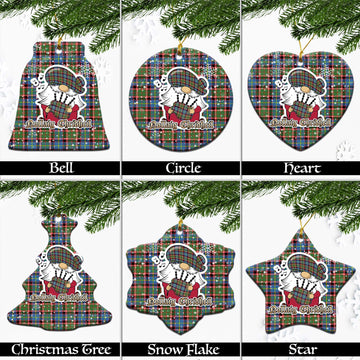 Glass Tartan Christmas Ceramic Ornaments with Scottish Gnome Playing Bagpipes Ceramic - Tartan Vibes Clothing