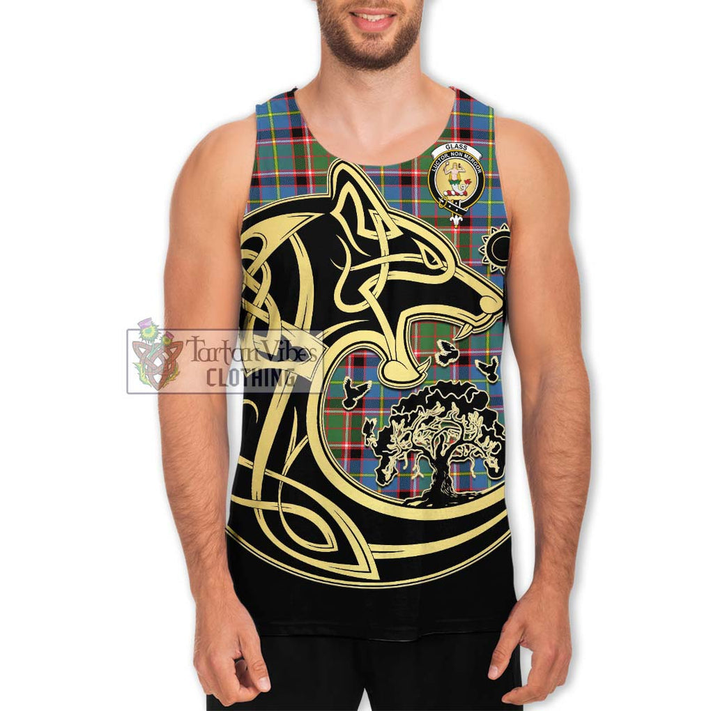 Glass Tartan Men's Tank Top with Family Crest Celtic Wolf Style Men - Tartan Vibes Clothing
