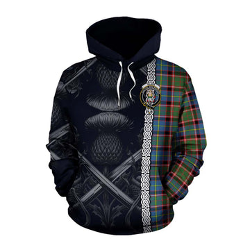 Glass Tartan Cotton Hoodie with Family Crest Cross Sword Thistle Celtic Vibes Pullover Hoodie XS - Tartan Vibes Clothing