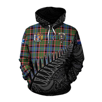 Tartan Vibes Clothing Glass Crest Tartan Cotton Hoodie with New Zealand Silver Fern Half Style
