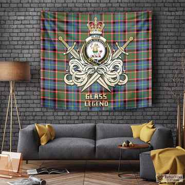 Glass Tartan Tapestry with Clan Crest and the Golden Sword of Courageous Legacy Tapestry - Tartan Vibes Clothing