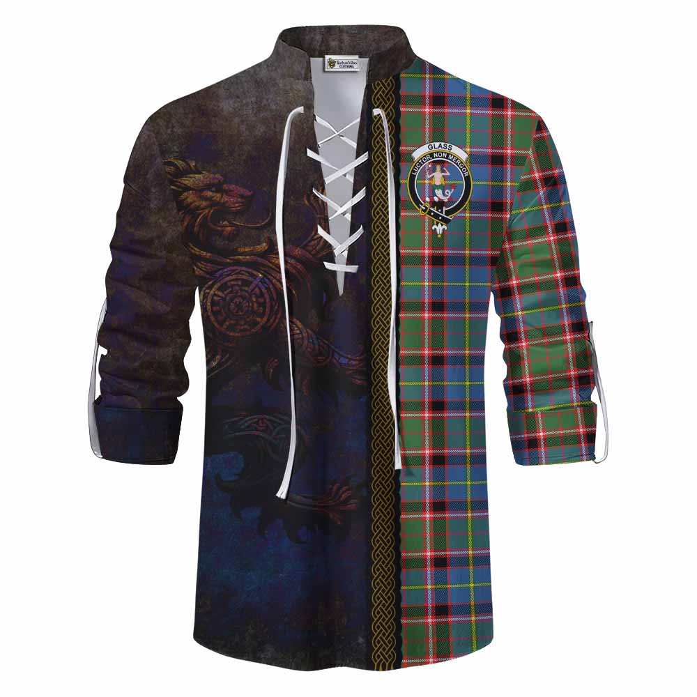 Tartan Vibes Clothing Glass Tartan Family Crest Ghillie Kilt Shirt Alba Gu Brath Be Brave Lion Ancient Style