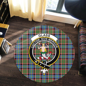 Glass Tartan Round Rug with Family Crest Premium Round Rug - Tartan Vibes Clothing