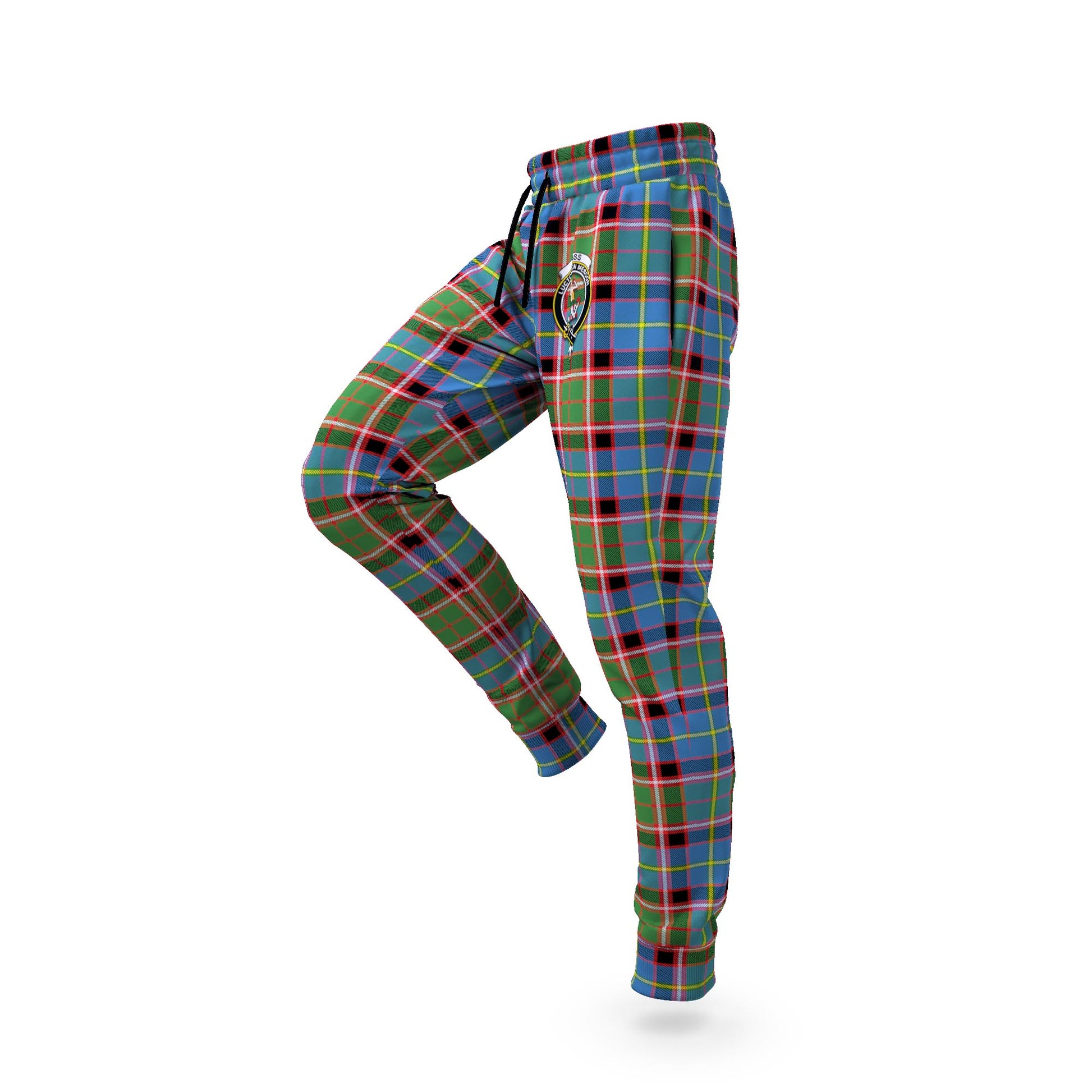 Glass Tartan Joggers Pants with Family Crest S - Tartan Vibes Clothing