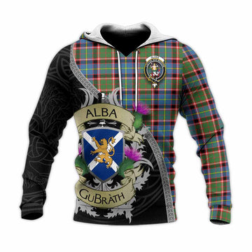 Glass Tartan Family Crest Knitted Hoodie Lion Rampant Royal Thistle Shield Celtic Inspired Unisex Knitted Pullover Hoodie - Tartan Vibes Clothing