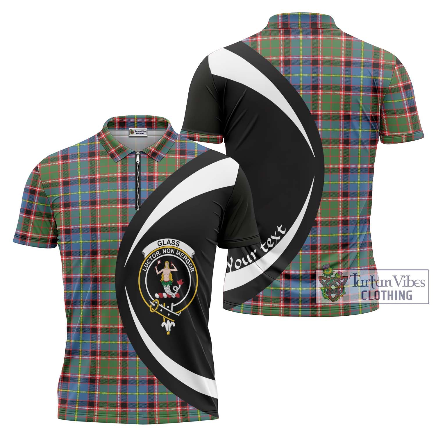Tartan Vibes Clothing Glass Tartan Zipper Polo Shirt with Family Crest Circle Style