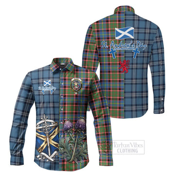 Glass Tartan Long Sleeve Button Shirt Happy St. Andrew's Day Half Tartan Style Men's Shirt S - Tartan Vibes Clothing