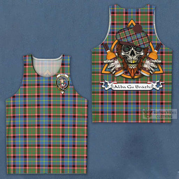 Glass Tartan Men's Tank Top with Family Crest and Bearded Skull Holding Bottles of Whiskey Men - Tartan Vibes Clothing
