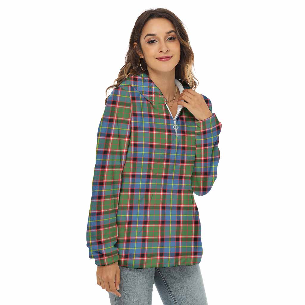Glass Tartan Women's Borg Fleece Hoodie with Half Zip Female - Tartan Vibes Clothing