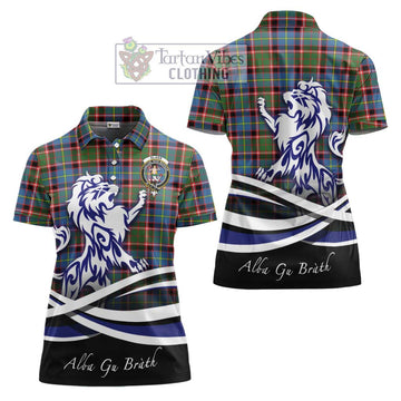 Glass Tartan Women's Polo Shirt with Alba Gu Brath Regal Lion Emblem Women - Tartan Vibes Clothing