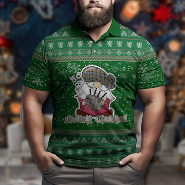 Glass Clan Christmas Family Polo Shirt with Funny Gnome Playing Bagpipes