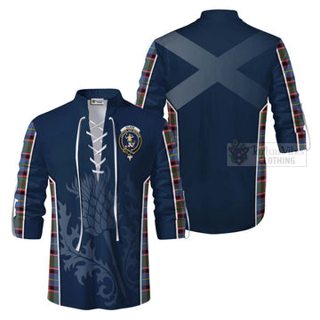 Tartan Vibes Clothing Glass Tartan Ghillie Kilt Shirt with Family Crest and Scottish Thistle Vibes Sport Style