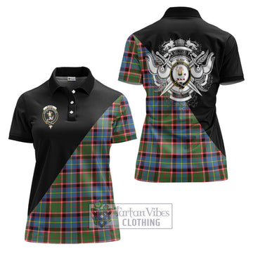 Glass Tartan Women's Polo Shirt with Family Crest and Military Logo Style Women - Tartan Vibes Clothing