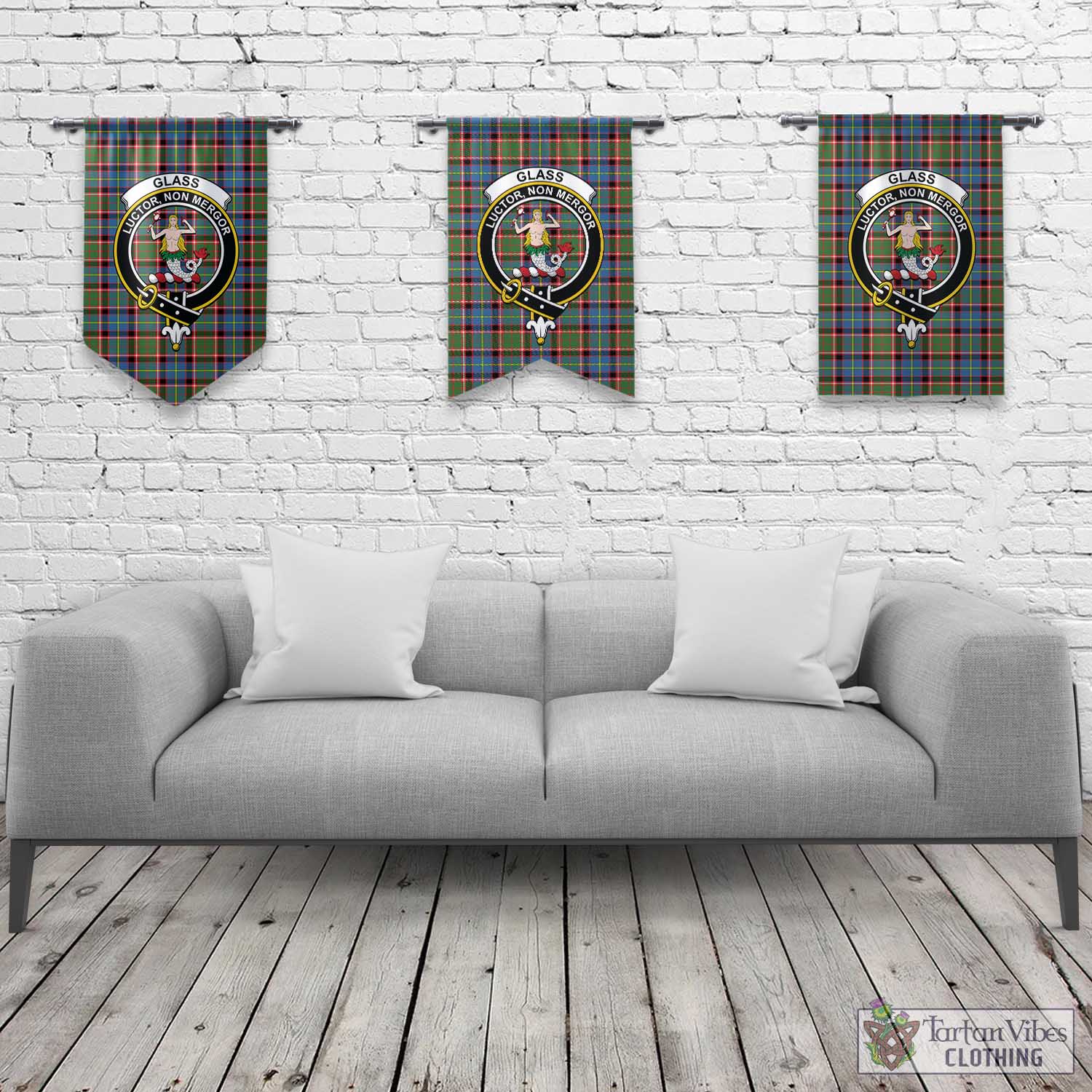 Glass Tartan Gonfalon, Tartan Banner with Family Crest Rectangle - Tartan Vibes Clothing