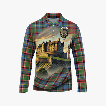 Glass Tartan Family Crest Long Sleeve Polo Shirt with Scottish Ancient Castle Style Unisex - Tartan Vibes Clothing