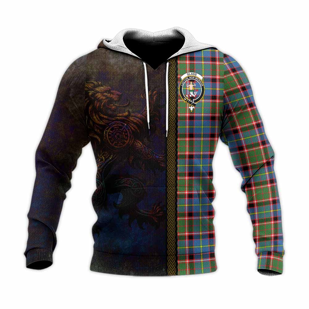Tartan Vibes Clothing Glass Tartan Family Crest Knitted Hoodie Alba Gu Brath Be Brave Lion Ancient Style