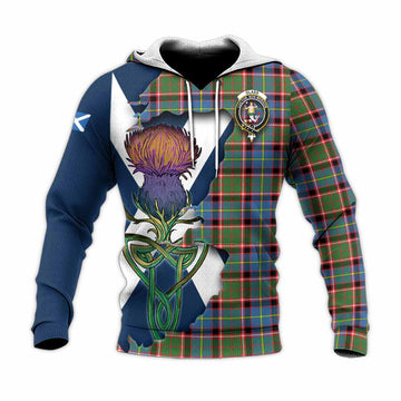 Tartan Vibes Clothing Glass Tartan Family Crest Knitted Hoodie Scottish Thistle Celtic Inspired
