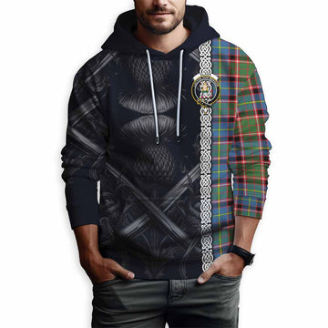 Glass Tartan Hoodie with Family Crest Cross Sword Thistle Celtic Vibes Pullover Hoodie - Tartan Vibes Clothing