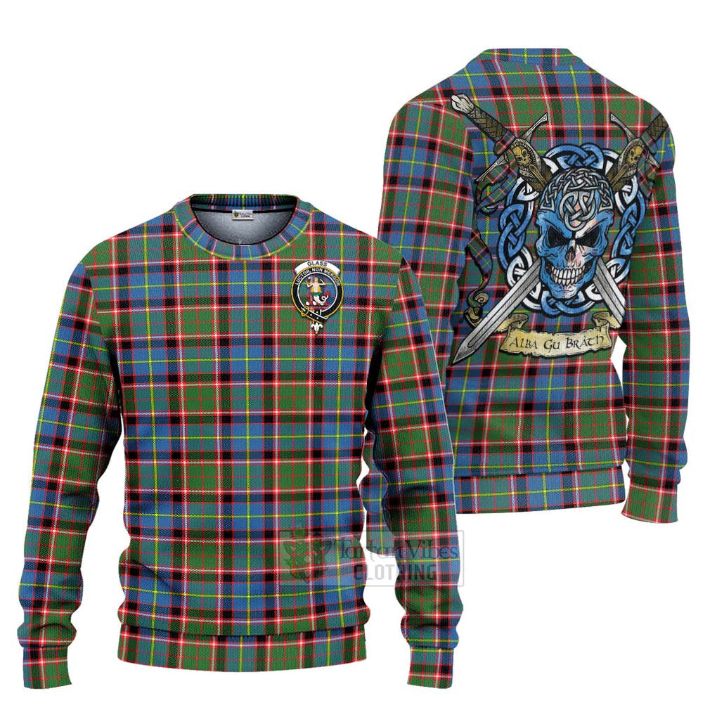 Glass Tartan Ugly Sweater with Family Crest Celtic Skull Style Unisex - Tartan Vibes Clothing
