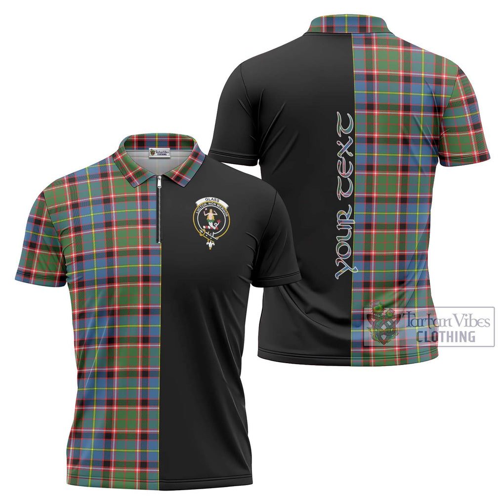Glass Tartan Zipper Polo Shirt with Family Crest and Half Of Me Style Unisex - Tartanvibesclothing Shop