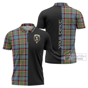 Glass Tartan Zipper Polo Shirt with Family Crest and Half Of Me Style Unisex - Tartanvibesclothing Shop
