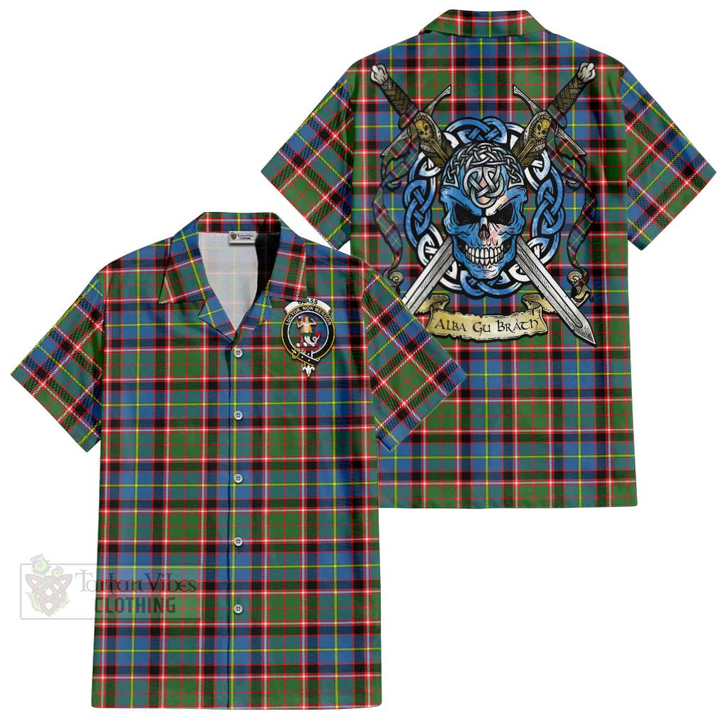 Glass Tartan Hawaiian Shirt with Family Crest Celtic Skull Style Kid - Tartan Vibes Clothing