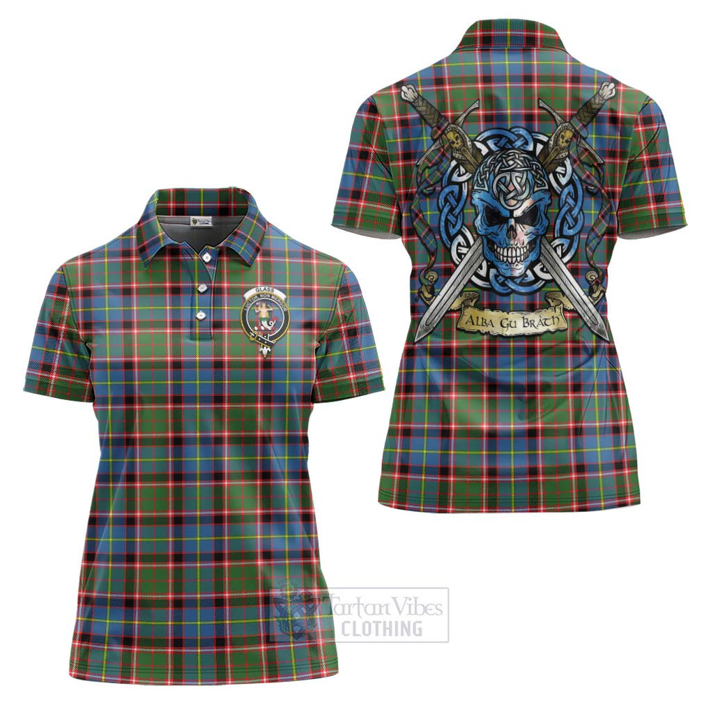 Glass Tartan Women's Polo Shirt with Family Crest Celtic Skull Style Women - Tartan Vibes Clothing