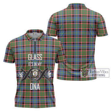 Glass Tartan Zipper Polo Shirt with Family Crest DNA In Me Style Unisex - Tartan Vibes Clothing