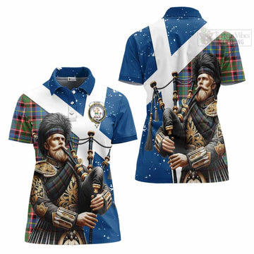 Glass Tartan Women's Polo Shirt with Family Crest Scottish Bagpiper Vibes Women - Tartan Vibes Clothing