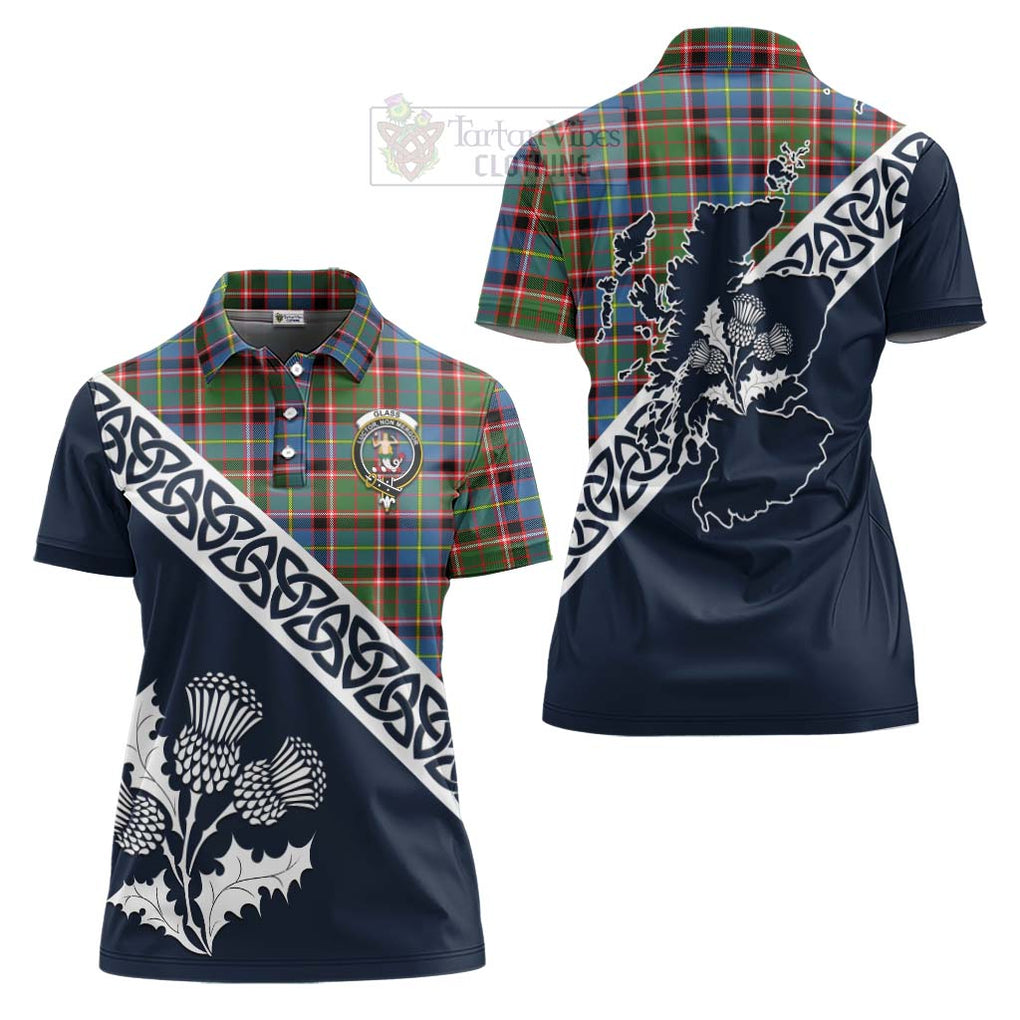 Glass Tartan Women's Polo Shirt Featuring Thistle and Scotland Map Women - Tartanvibesclothing Store