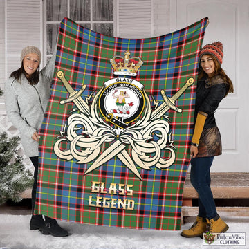 Glass Tartan Blanket with Clan Crest and the Golden Sword of Courageous Legacy X-Large 59 x 79 inches 150 x 200 cm - Tartan Vibes Clothing