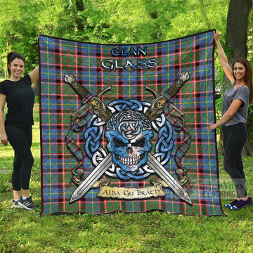 Glass Tartan Quilt with Celtic Skull Alba Gu Brath Style Super King Quilt 91" x 110" - Tartan Vibes Clothing
