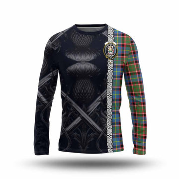 Glass Tartan Long Sleeve T-Shirt with Family Crest Cross Sword Thistle Celtic Vibes Unisex - Tartan Vibes Clothing