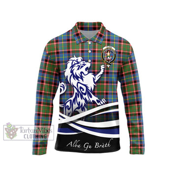 Glass Tartan Long Sleeve Polo Shirt with Alba Gu Brath Regal Lion Emblem Unisex - Tartan Vibes Clothing