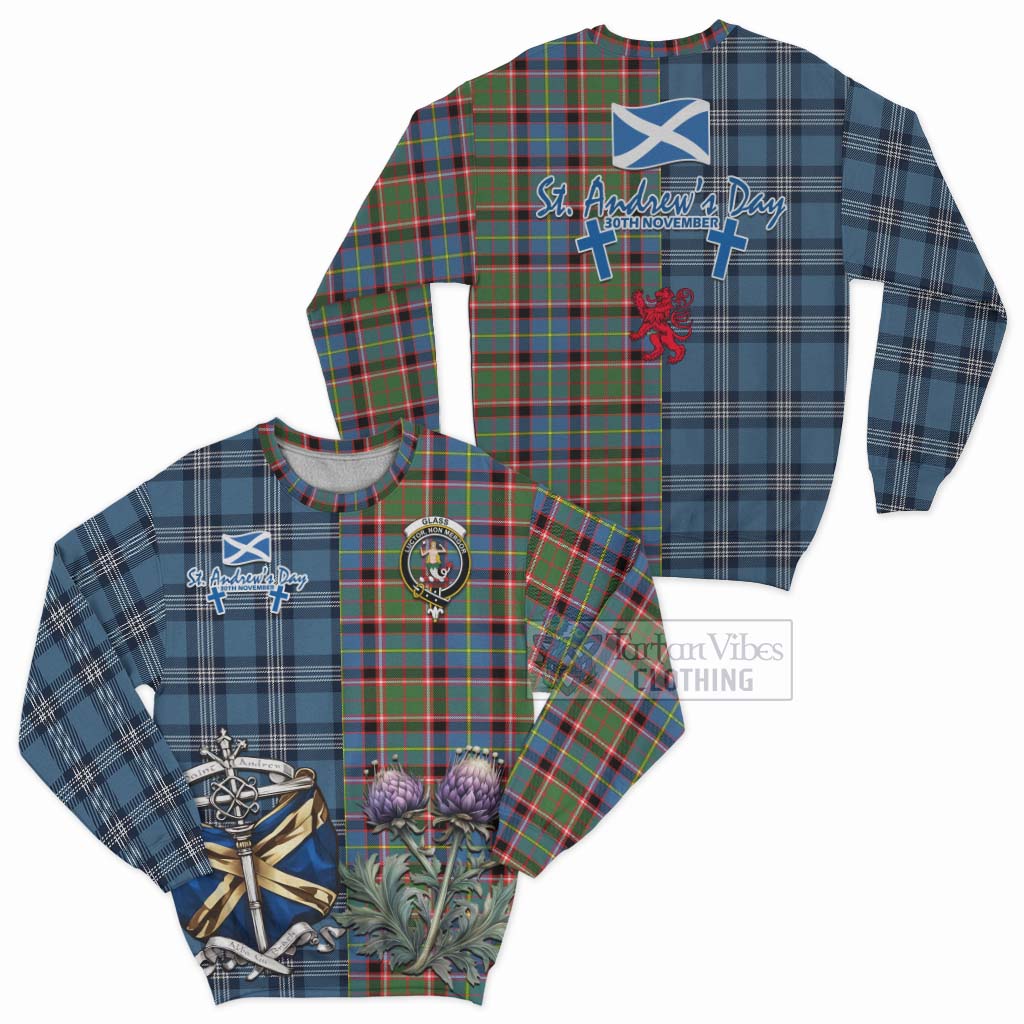 Glass Tartan Sweatshirt Happy St. Andrew's Day Half Tartan Style Unisex - Tartan Vibes Clothing