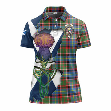 Tartan Vibes Clothing Glass Tartan Family Crest Women's Polo Shirt Scottish Thistle Celtic Inspired