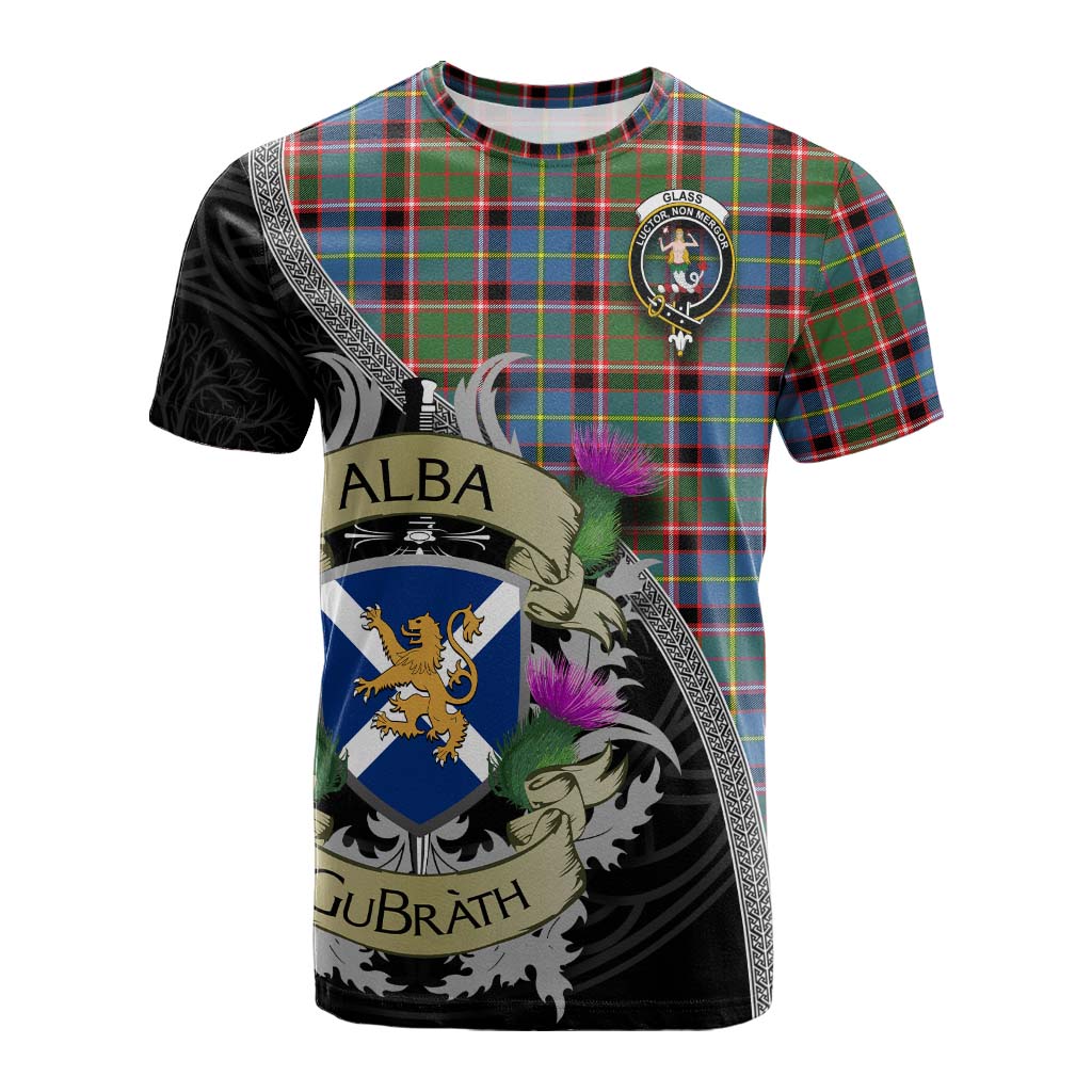 Tartan Vibes Clothing Glass Tartan Family Crest Cotton T-shirt Lion Rampant Royal Thistle Shield Celtic Inspired