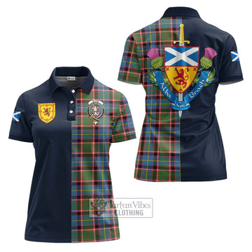 Glass Tartan Women's Polo Shirt Alba with Scottish Lion Royal Arm Half Style Women - Tartan Vibes Clothing