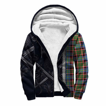 Glass Tartan Sherpa Hoodie with Family Crest Cross Sword Thistle Celtic Vibes Unisex S - Tartan Vibes Clothing
