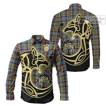 Glass Tartan Long Sleeve Button Shirt with Family Crest Celtic Wolf Style Men's Shirt S - Tartan Vibes Clothing